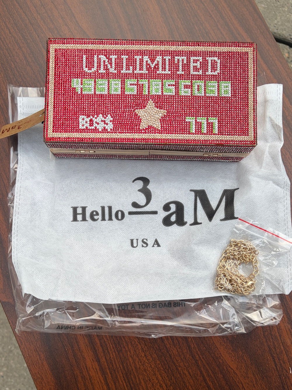 Hello 3AM Rhinestone Rock N Roll Clutch Red Crystal Hard Case NWT